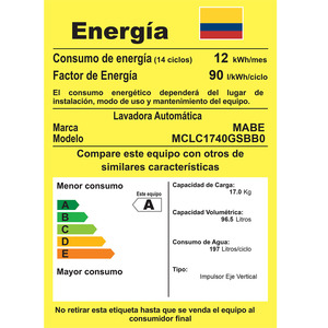 Centro de lavado gas natural 17 kg Blanco Mabe 120 Volts - MCL1740GSBB0
