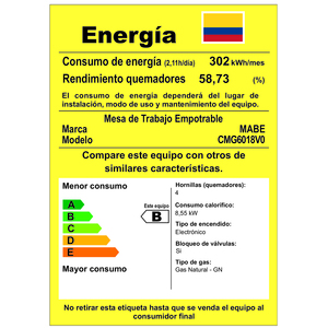 Parrilla de empotre 60 cm Vidrio Negro Mabe - CMG6018V0